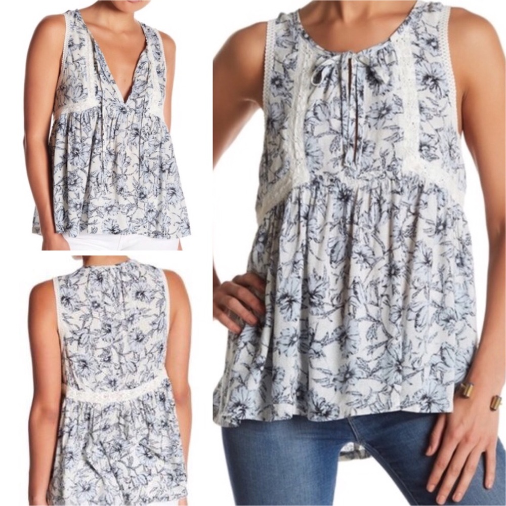 Melrose & Market floral babydoll tank crochet 731